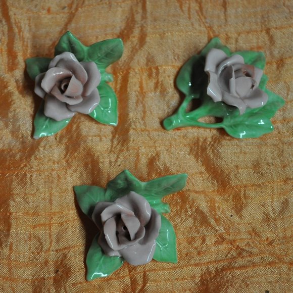 set of 4 porcelain decorative roses place card holderwest germany alka kunst (2) - Picture 2 of 5